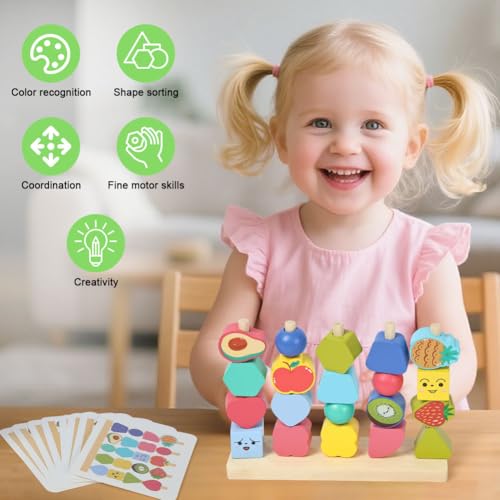 AOOTE Zabawki do układania w stosy, zabawki Montessori do wkładania dla dzieci, geometryczne kształty kolorów sortowanie zabawki, drewniane zabawki dla dzieci, edukacyjne dla dzieci w wieku 3 lat