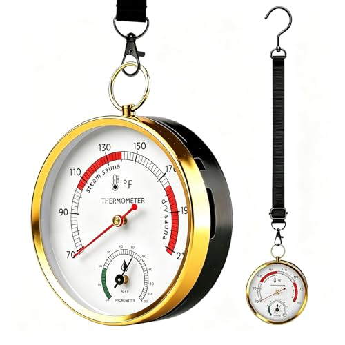 Andelov Sauna Thermometer Fahrenheit and Hygrometer Combo with Lanyard Mount - Hanging Thermometer for Sauna Room,Portable Steam Sauna, Temperature Range 68-212°F, Humidity Range 0-100%