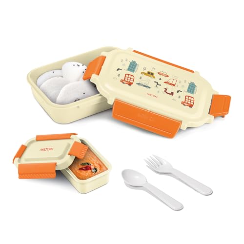 Image of MILTON Super Sherry Tiffin Lunch Box for Kids Boys & Girls with Leak-Proof Inner Container| Food Grade,BPA Free,Compact & Durable Snacks Box for Kids I Plastic Spoon & Fork, 780 ml, Beige