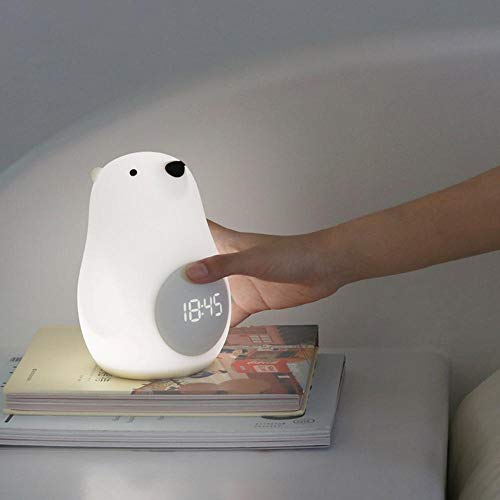 Big White Bear Wake Up Lamp Camera da Letto Atmosfera Cartone Animato Gel di Silice Voice Controled LED Clock Alarm Charging Bedside Night Light - Image 3