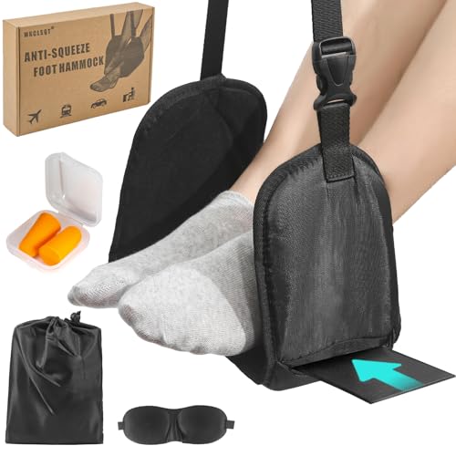 Foot Hammock for Plane Travel - Anti-Squeeze Airplane Foot Rest, Portable Foot Sling for Long Flight with Support Board/Memory Foam, Footrest Leg Rest for Air Travel Accessories Must Haves, 1 Pack