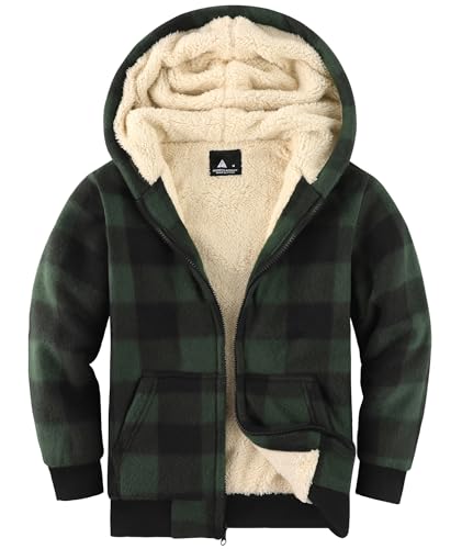 Image of Boys Fleece Jacket with Hood Unisex Child Sherpa Lined Zip Up Warm Coat Hooded Sweatshirt Outerwear