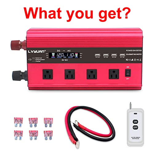 Cantonape 2500W Power Inverter 12V To 110V Dc To Ac With Lcd Display, Remote Controller 4 X Ac Outlets And 4 X 3.1A Usb Car Adapter For Car Truck Boat Rv Solar System #TOP7