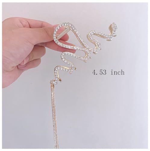 Image of Diversa Rhinestone Golden Claw Clip, Embellished Korean Clutcher, Non- Slip Metal Claw Clip for Girls, Fancy Clutcher for Women, Pack of 1 (Snake)