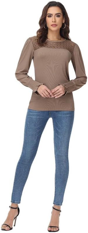 Womens Women Fall Long Sleeve Lace Shirts Dressy Casual Tunic Tops Basics Tee 2025 Trendy Clothes - Image 6