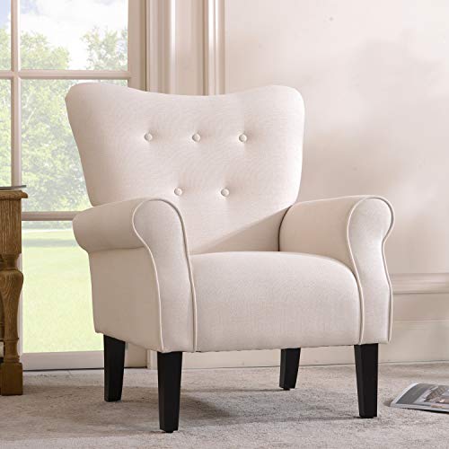 Merax Modern Upholstered Accent Chair Armchair for Bedroom, Living Room or Office, Linen, Including Thick Cushion and Wooden Legs, Ivory Merax Modern Upholstered Accent Chair Armchair for Bedroom, Living Room or Office, Linen, Including Thick Cushion and Wooden Legs, Ivory