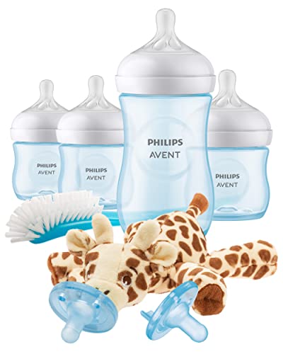 Image of Philips AVENT Natural Baby Bottle with Natural Response Nipple, Blue Baby Gift Set with Snuggle, SCD838/04