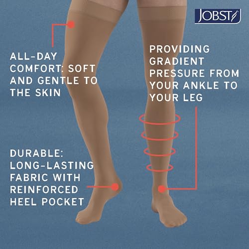 Image of JOBST Relief Knee High Graduated Compression Socks 20-30mmHg - Comfortable Unisex Design with Silicone Dot Band - Closed Toe, Black, Medium