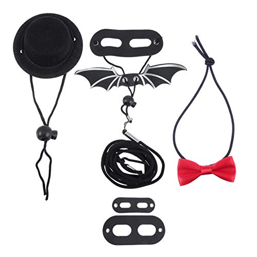 ibasenice Bartagamen-Eidechsen-Leine-Geschirr-Fliege-Set 1 Set Reptilien-Eidechsen-Leine-Hut Fliege Entzückendes Valentinstag-Kleidungs-Set (Schwarz) Cover