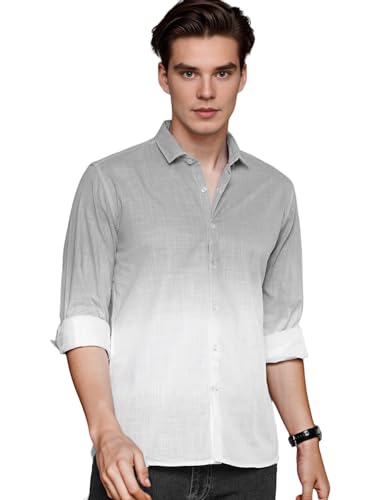 Image of IndoPrimo Men's Cotton Shirt with Full Sleeves Spread Collar Classic Style Solid Pattern Regular Fit and Standard Length