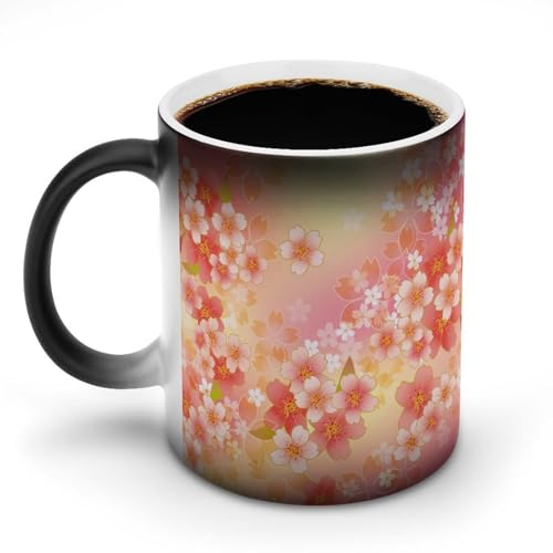 変色 マグカップ 和風 和柄 桜花 色が変わる コーヒーカップ カップ コーヒー マグ マジックカップ ティーカップ 食器 陶器 耐熱 耐冷 プリント 人気ギフト 贈り物 350ml