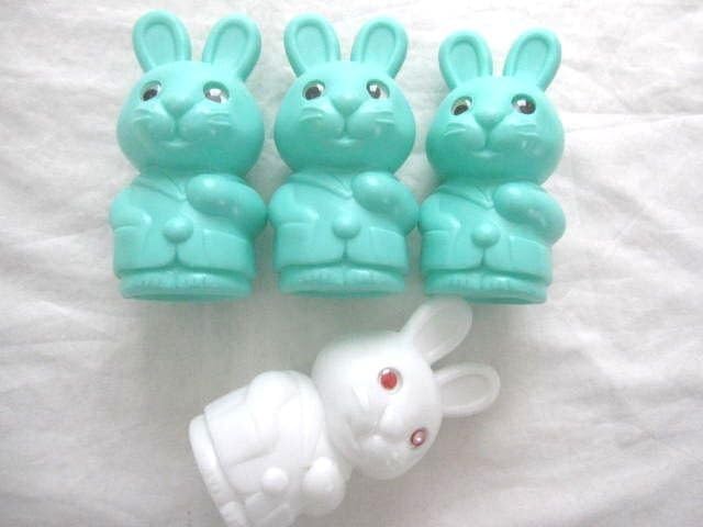 関税負担なし☆年代等 昭和レトロ うさぎ ソフビ貯金箱4体セット 高12cm JA 農協 ノベルティ？セーラー