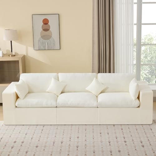 Image of 115''Cloud Boneless Sectional Couch, Modular Sectional Sofa Deep Seat, Oversized Upholstered Convertible Comfy 3 Seater Chenille Memory Foam Sofa Couches for Living Room, Beige