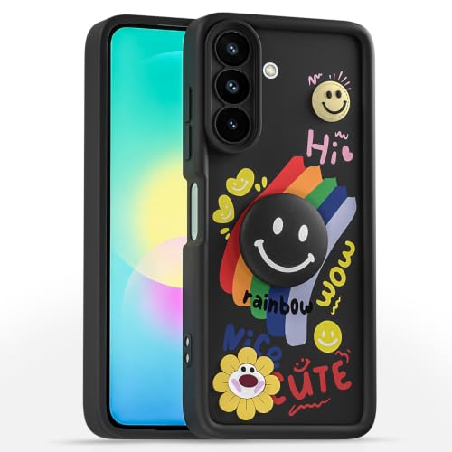 Image of Pikkme Back Cover for Samsung Galaxy A27 5G / M47 5G | Soft Silicone| Cute Rainbow Smile & 3D Cartoon Flower Design | Shockproof Raised Camera Protection Bumper Case (Black)