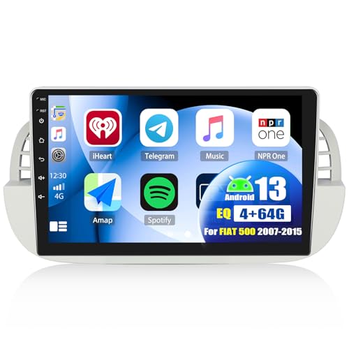 OiLiehu 4G+64G Android 13 Car Stereo for FIAT 500 2007-2015 with Wireless CarPlay Android Auto, 9" IPS Touchscreen 2 Din Radio with WiFi Bluetooth Mirror Link EQ FM RDS SWC Backup Camera