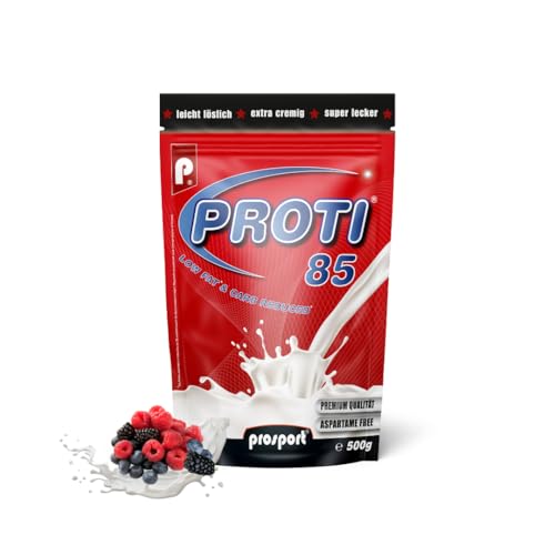 Prosport Proti® 85 Waldfrucht-Joghurt 500g – Mehrkomponenten-Protein mit Whey, Casein & Eialbumin – 10 Vitamine, BCAAs & EAAs – Eiweißshake, extra cremig, ideal für Muskelaufbau & Diät