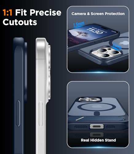 Image of Magnetic Compatible with iPhone 15 Pro Max Case, [Built-in Invisible Kickstand][Compatible with MagSafe] [Military Grade Shockproof] Slim Translucent Matte Phone Case for iPhone 15 Pro Max 6.7 inch