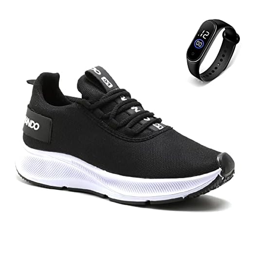 Tenis Masculino Academia Corrida Treino Esportivo Caminhada Confortavel e Leve + Relógio Digital (Preto/Branco, BR, Adulto, Numérico, 40)