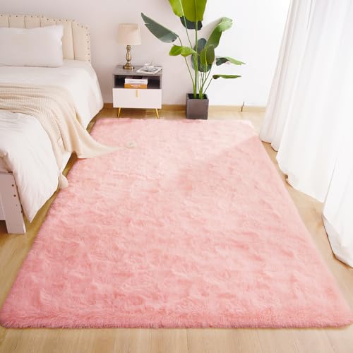 Pink Fluffy Area Rug - 3x5 Kids Rug for Bedroom, Nursery, Playroom & Dorm