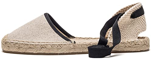 Image of Women's Espadrille FLat Sandals Closed Toe Ankle Wrap,Classic Lace Up Summer Dressy Flat Shoes