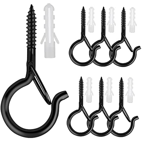 6 PCS Q-Hanger Hooks, Screw Hooks for Outdoor String Lights, Safety Buckle Design Cup Eye Hook for Hanging Christmas Lights, Plants, Wind Chimes, Mounted on Wall Ceiling, Windproof Easy Release Cover