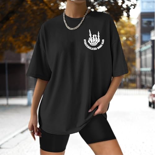 Yuyiify Oversized Tshirts for Women Mama Overstimulated Cool Moms Club Skeleton Shirt Funny Mom Graphic Tees Top2