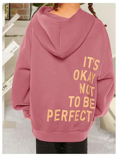 SweatyRocks Moletom feminino com capuz de manga comprida e estampa de letras grandes, Rosa empoeirad