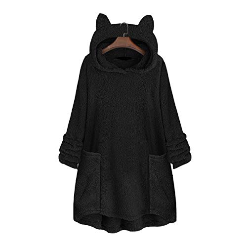 Odot Gato Oreja Sudadera con Capucha para Mujer Niña Sudaderas Hoodie Otoño Invierno Talla Grande Franela Casual Impresión Tops de Manga Larga (3XL,negro) Cover