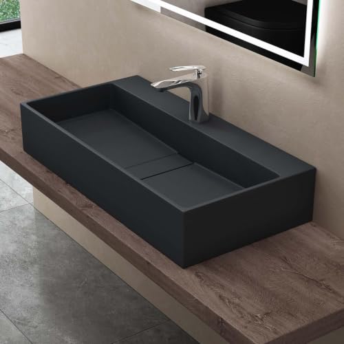 doporro Lavabo de Baño 80x40x14 cm Antracita Mate, Lavabo Suspendido o Sobre Encimera, Mármol Fundido, 1 Orificio para Grifo, Lavamanos Rectangular Moderno, Colossum6028