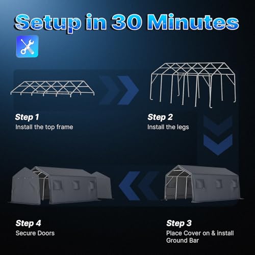 ADVANCE OUTDOOR 13x20 ft Carport 2 Roll up Doors & Vents Outdoor Portable Storage Shelter Garage Tent for Vehicle Boat Truck Anti-UV Snow Resistant Waterproof, Gray
