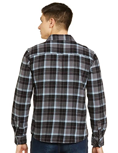 Image of The Indian Garage Co Men Regular Fit Checkered Full Sleeves Spread Collar Double Flap Pocket Casual Over Shirt