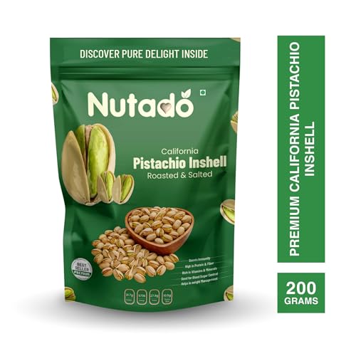 Image of Nutado Premium California Pistachios Roasted & Salted, Pista 400g (200g x 2), Rich In Vitamin & Protein, Phosphorus, & Dietary Fibre, Super Crunchy & Delicious Healthy Snack