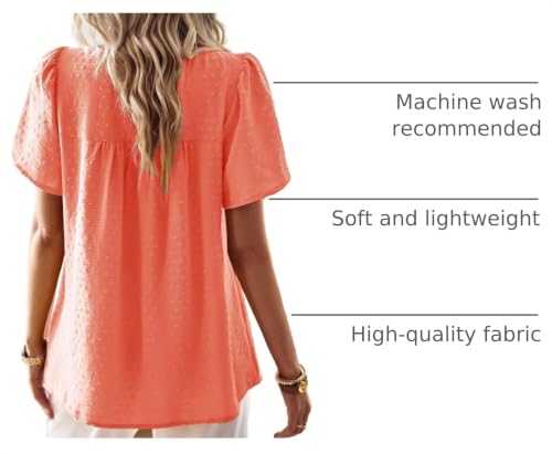Image of Falechay Womens Summer Tops Crewneck Short Sleeve Shirts Casual Chiffon Blouses Flowy Lace Hem Boho Clothing Trendy 2026
