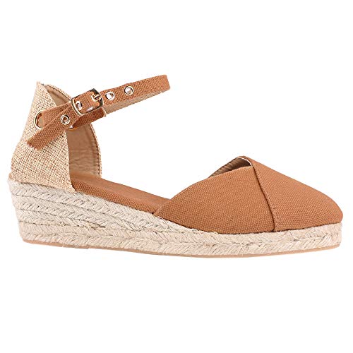 Ermonn Womens Espadrille Platform Wedge Shoes Closed Toe Lace Up Ankle Strap Sandals - Image 3
