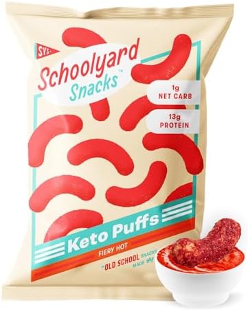 Schoolyard Snacks Fiery Hot Protein Puffs, Keto Snacks, 12-Pack