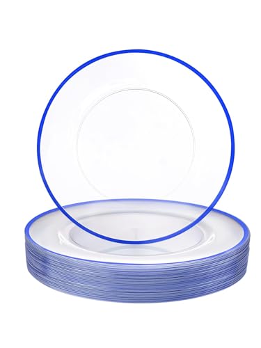 WDF 12 Inch Disposable Charger Plates - 25Pack Plastic Clear and Blue Charge Plates Perfect for Dinner/Wedding/Party/Elegant Tabletop Decor/Graduation WDF 12 Inch Disposable Charger Plates - 25Pack Plastic Clear and Blue Charge Plates Perfect for Dinner/Wedding/Party/Elegant Tabletop Decor/Graduation