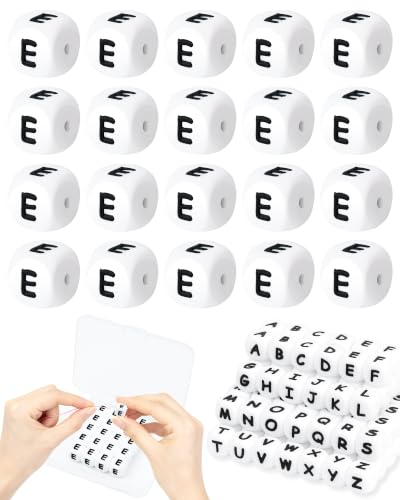 FIVEIZERO 20PCS Silicone Letter Beads 12mm Letter-E Square Alphabet Beads