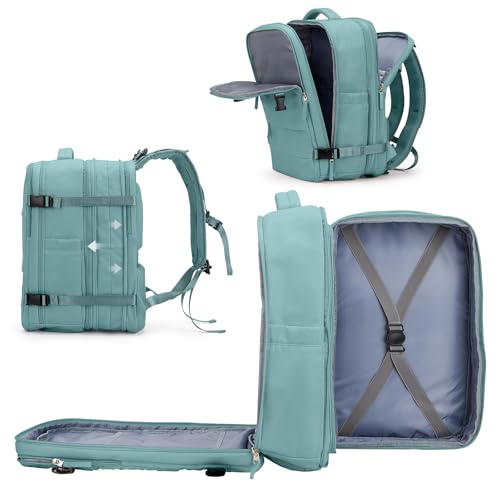 Image of coowoz Large Travel Backpack For Women Men, Carry On Backpack,Hiking Backpack Waterproof Outdoor Sports Rucksack Casual Daypack Expandable Heavy Duty Extra large Backpack Blue Expansion