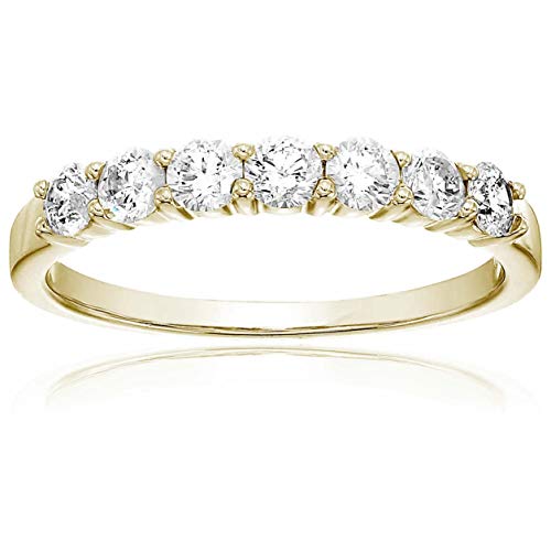 3/4 cttw Diamond Wedding Anniversary Band for Women in 14K Yellow Gold 7 Stones Prong Set, Size 4-10