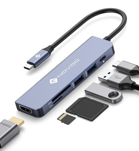 NOVOO Hub USB C, 6 en 1 Adaptador USB C con PD 100W Porta Carga, 4K HDMI, 2 USB 3.0, Lector de Tarjeta SD/TF, multipuerto Adaptador para MacBook Air/Pro y Otros Dispositivos Tipo C