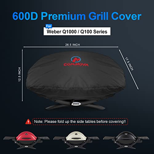 Image of Comnova Weber Q Series Grill Cover - Heavy Duty & Waterproof, 26.5 Inch BBQ Cover for Q1000, Q1200, Q1400