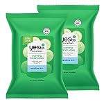 Yes To Face Wipes for Women and Men, Sensitive Facial Cleansing Wipes for use as a Make Up Remover, Cleaning, Soothing, Cucumbers Aloe Vera (Pack of 2)