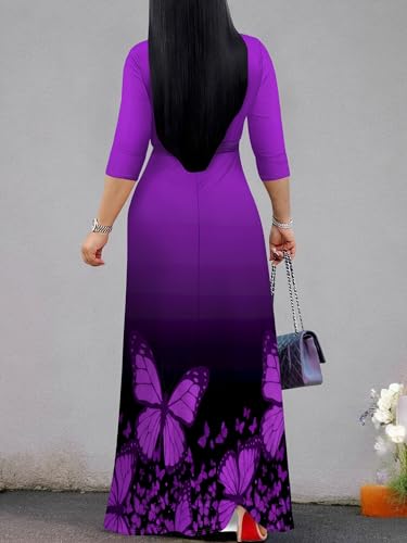 Image of SUZONANA Plus Size Dresses for Women Print Maxi Dresses Flowy 3 /4 Sleeve with Belt