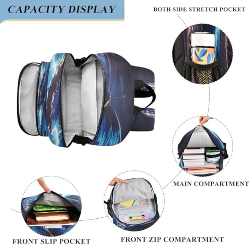Sac à dos d'école primaire papillon bleu pour enfants 6-12 ans