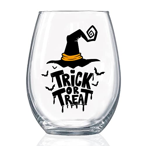 Geygie Halloween Stemless Wine Glass For Halloween Thanksgiving Christmas Birthday Housewarming Party, Funny Gifts For Wine Lover Men Women Friends Families Coworker (Trick Or Treat) #TOP14