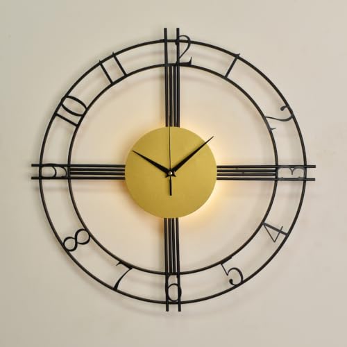 Image of Smartway Melinck 6W LED Wall Lamp with Clock | Modern Decorative Wall Light with Analog Clock | 3 Light Modes | Black & Gold Designer Wall Mount Clock for Bedroom, Living Room, Hall & Bedside