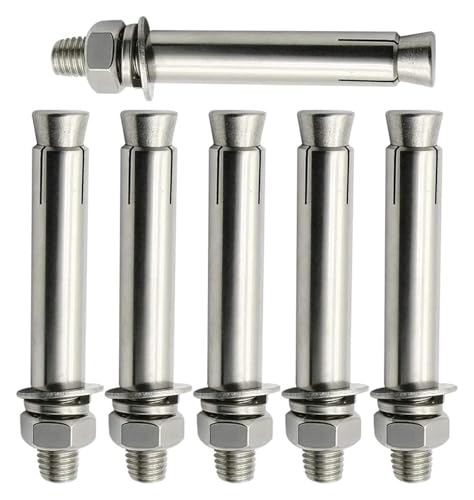 Pernos de tornillo de anclaje de manga de expansión de acero inoxidable, 6 piezas Pernos de tornillo de expansión M10 - Tuerca hexagonal externa de acero inoxidable Perno de anclaje de manga de expans