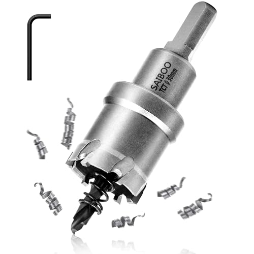 SAIBOO 30mm Broca Cortadora de Agujeros de Metal, Cortador Orificio con Punta de T.C.T Carburo de Tungsteno con Taladro Piloto para Acero Inoxidable, Acero Dulce, Aleación de Aluminio, Cobre, Hierro