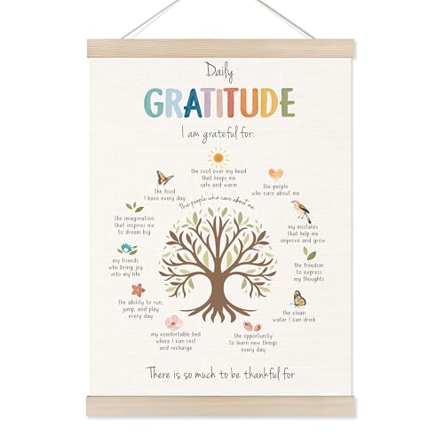 Koesus Daily Gratitude Mental Health Wall Art Poster Hanger Frame 12x16 Inch, Growth Mindset Positive Canvas Pictures Prints Framed Wall Decor for Classroom Therapy School Counselor Office