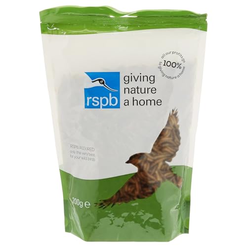 RSPB Dried Mealworms 200g Wild bird Food, supporting RSPB Charity, meal worm, Re-sealable & recyclable pouches, for use in Garden & outdoors. Perfect for Feeders, ground feeders & bird tables